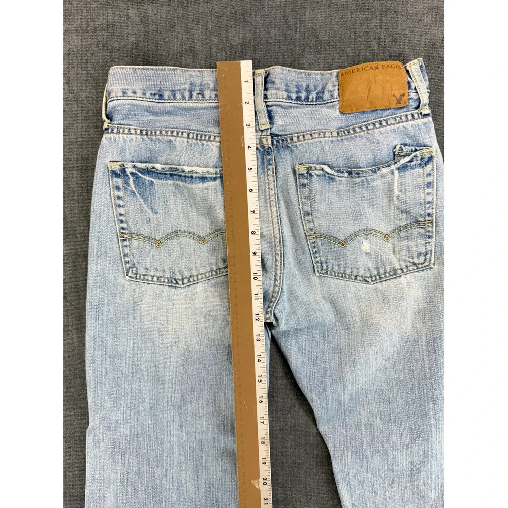 American Eagle Original Straight Mens 28x30 Light Wash Cotton Distressed Jeans